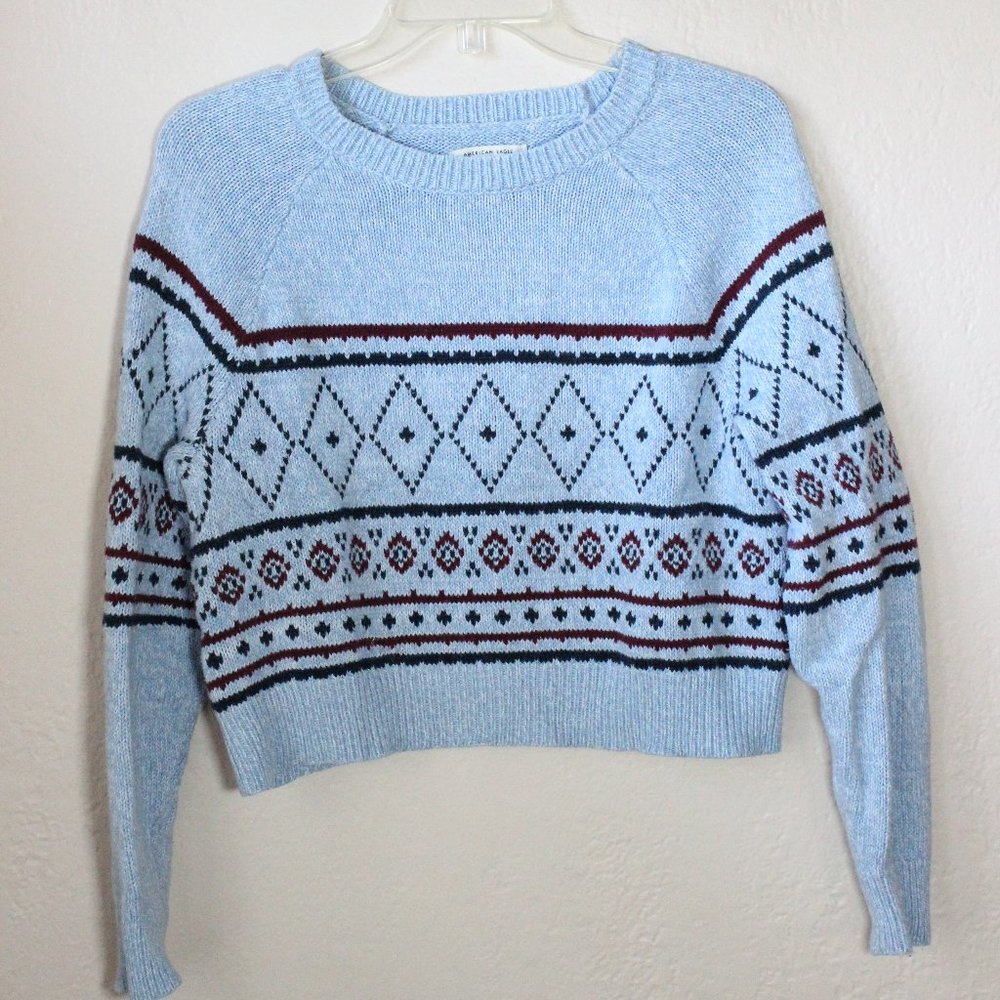 *SALE! 2/$22 or 3/$30* American Eagle Fair Isle Cropped Sweater Blue Size Small